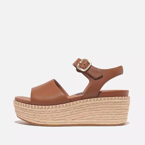NEW  FITFLOP Leather Eloise Espadrille Wedge Sandals Light Tan  255 492 - Picture 2 of 7